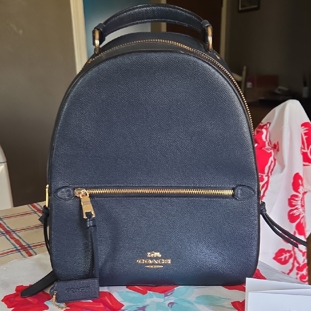 Coach Navy Leather Backpack with Gold Hardware - Picture 3 of 7